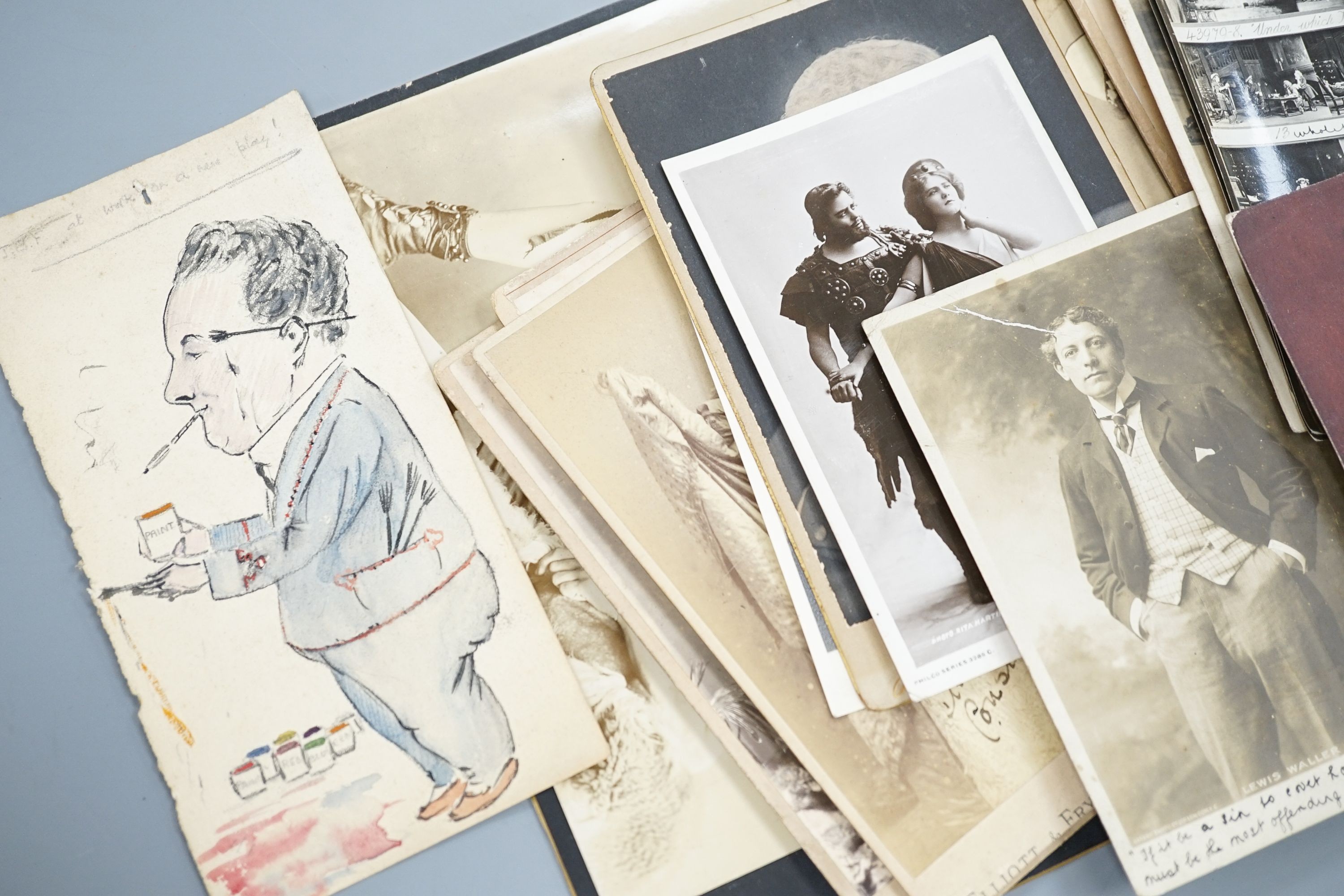 A collection of Victorian and later monochrome theatrical portrait photographs including signed examples of Irene and Violet Vanbrugh and Sir Francis Robert Benson.